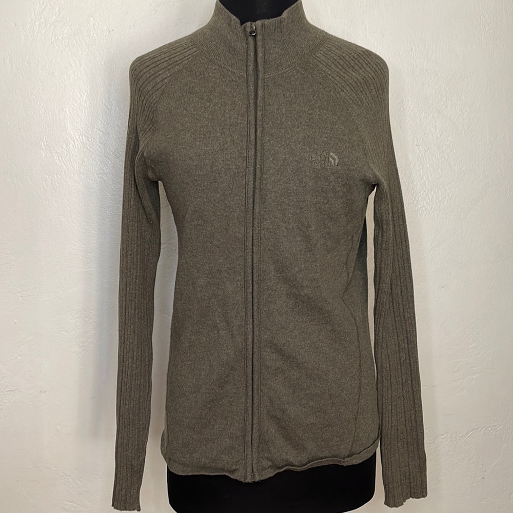 The North Face Wool Blend Full Zip Brown/Gray Knit Sweater Size Large